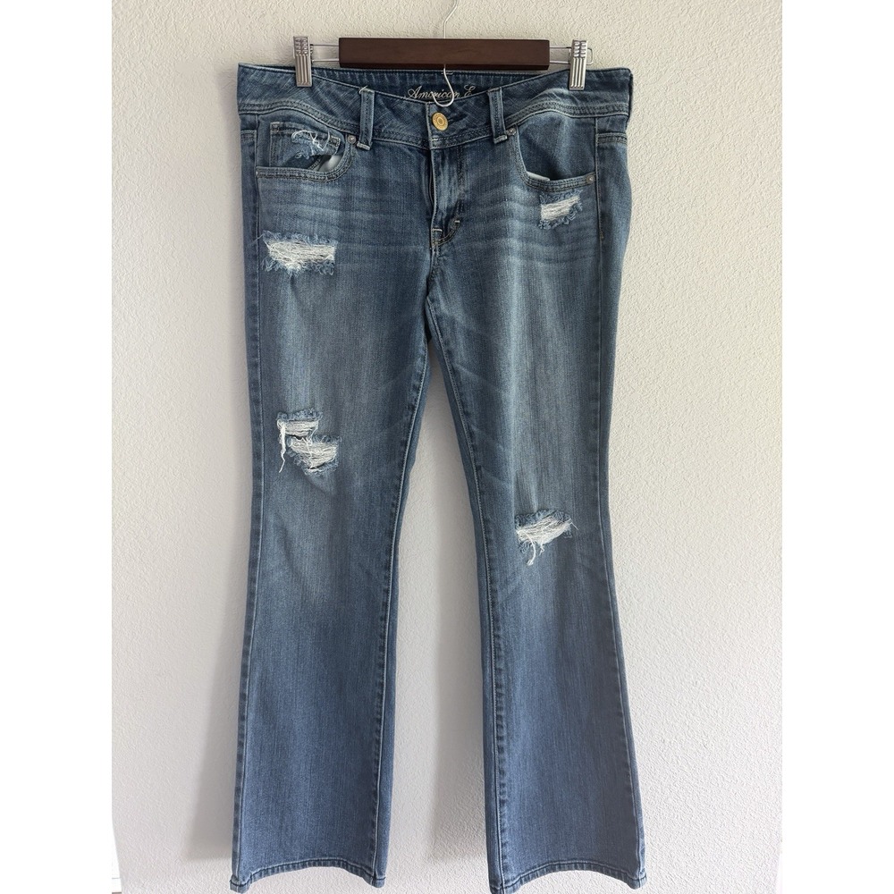 American Eagle Jeans Womens 8 Medium Wash Stretch Mid Rise Distressed Ripped